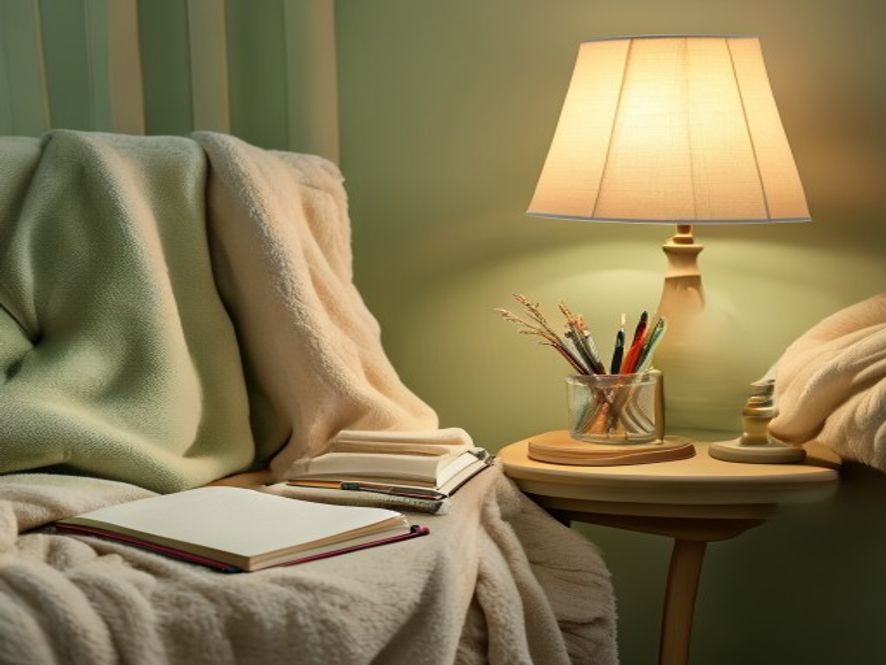 Reflektionsverktyg Träbord med dagboksjournal och varmt ljus